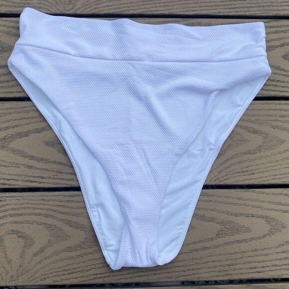 NWT Aerie high cut cheeky white XLribbed texture bikini bottoms swim bathingsuit - Picture 6 of 8